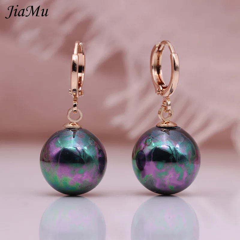 

JiaMu women wedding jewelry fashion fine round pearl 585 rose gold drop earing classic gift
