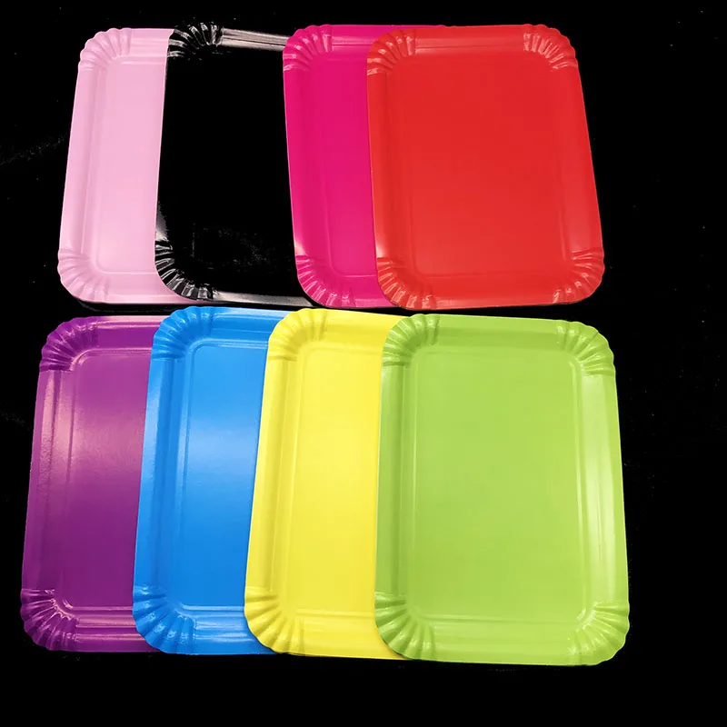 10 шт./лот прямоугольные бумажные тарелки однотонные одноразовые вечерние чные