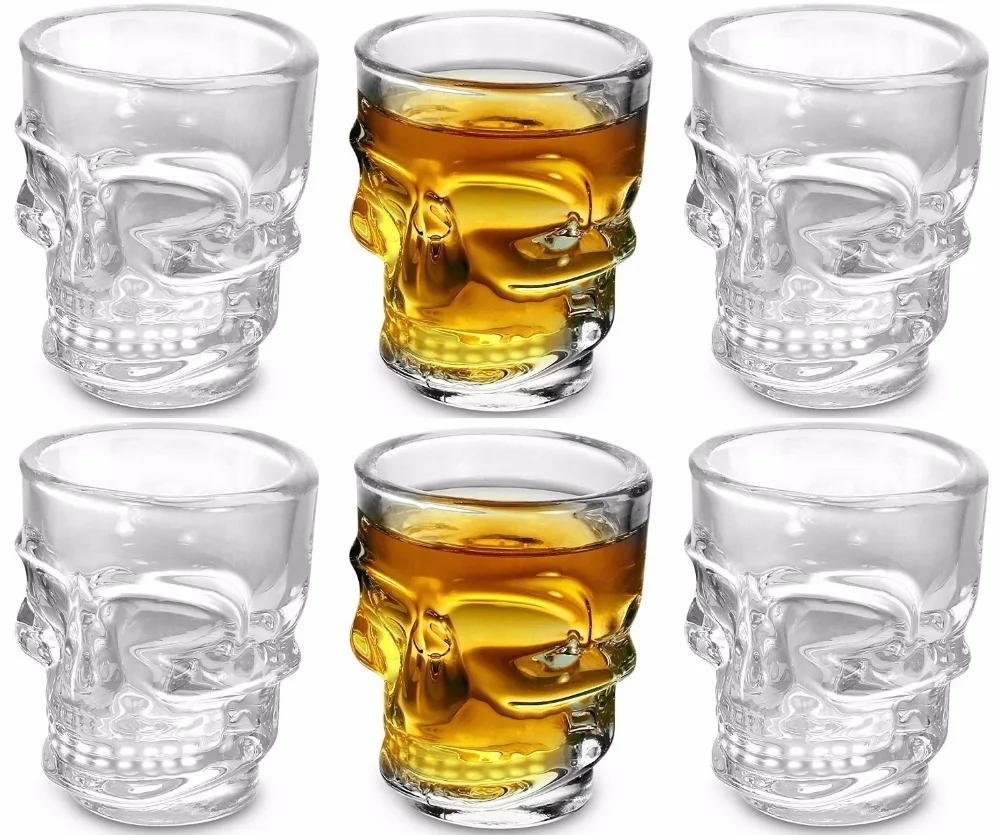 6PCS 45ml Skull Shot Glasses, Set of 6, 1.5 oz, Clear