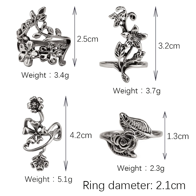Уникальный 4 шт./компл. старинное серебряное индийское африканское кольцо с