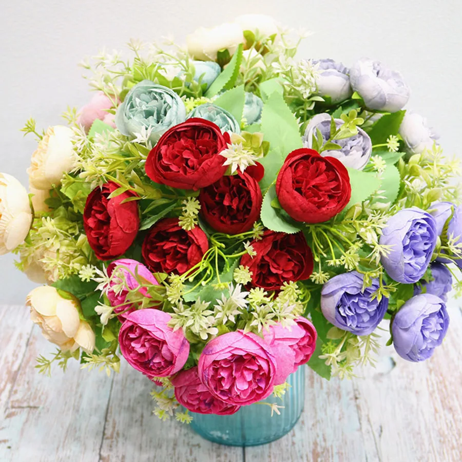 purple artificial flowers peony silk bouquet for wedding decor high quality 6 head fake flowers peonies home decoration 8 colors