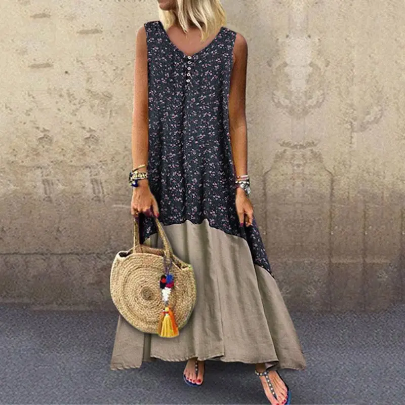 Женское Повседневное платье макси большого размера с цветочным принтом в стиле