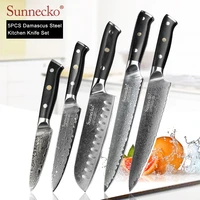 sunnecko 5pcs kitchen knives set japanese vg10 damascus steel chef utility santoku slicer paring knife g10 handle cooking tools