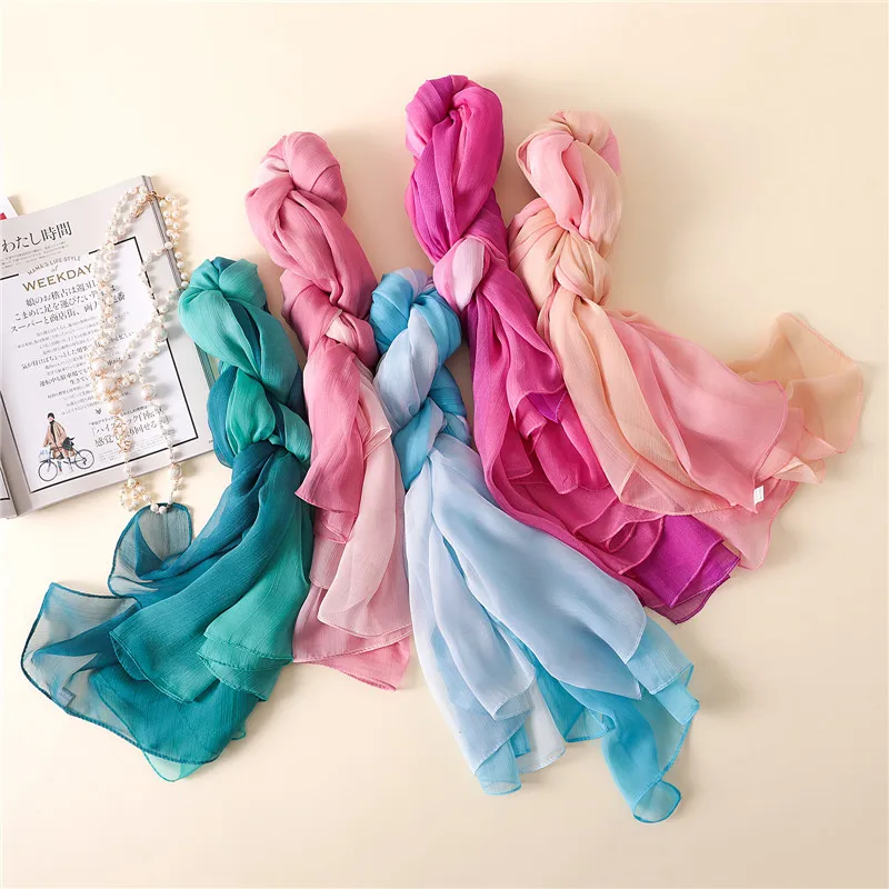 2018 Spring Plian Ombre Chiffon Silk Shawl Scarf Luxury Brand Fashion Digital Print Foulard Hijab High Quality Neckchief Shawls |