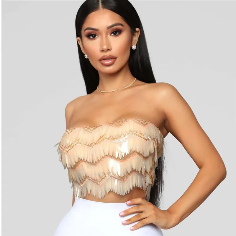 

2019 Trendy Bling Big Sequined Tank Tops Sleeveless Backless Slim Crop Tops Night Club Party Summer Sexy Low Cut Women Tops