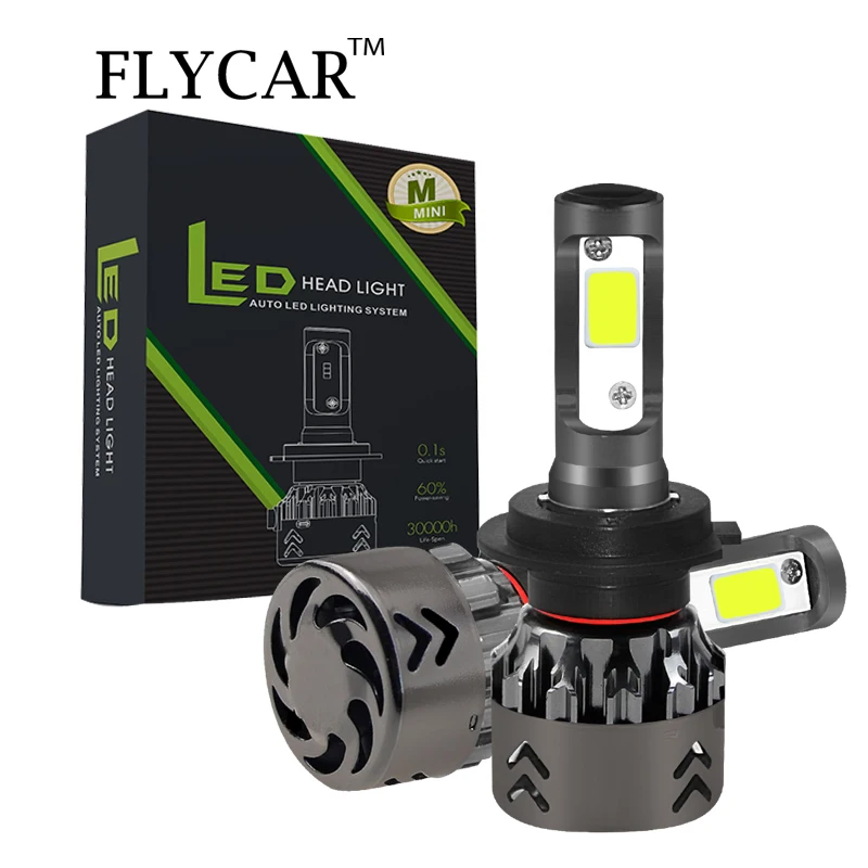 FLYCAR Автомобильные фары лампы COB светодиодный H1 H4 H7 H8 H11 9005 HB3 9006 HB4 турбо Авто