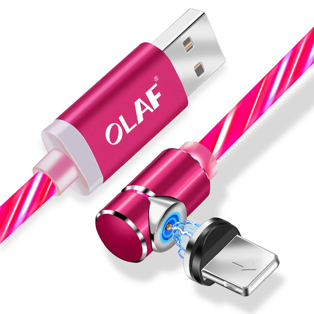 Red 8Pin Cable Магнитный usb-кабель OLAF L-Line для зарядки, usb-кабель type-C, светодиодный магнитный Кабель 90 градусов для iPhone X 8 7 Plus, кабели Micro usb - Цвет: Red 8Pin Cable