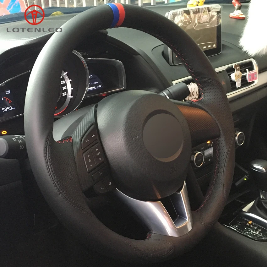 LQTENLEO черный кожаный DIY автомобиля Руль Обложка для Mazda 3 Axela 2013- Mazda 2 Mazda 6 Atenza- CX-5 CX5 CX-3
