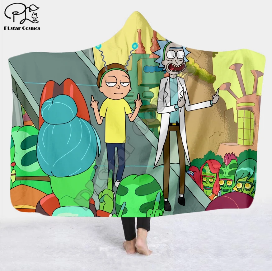 Рисунки с мультиками Rick And Morty одеяло с капюшоном 3D Полное печатное надеваемое покрывало взрослые мужчины женский кашемировый шарф стиль-11