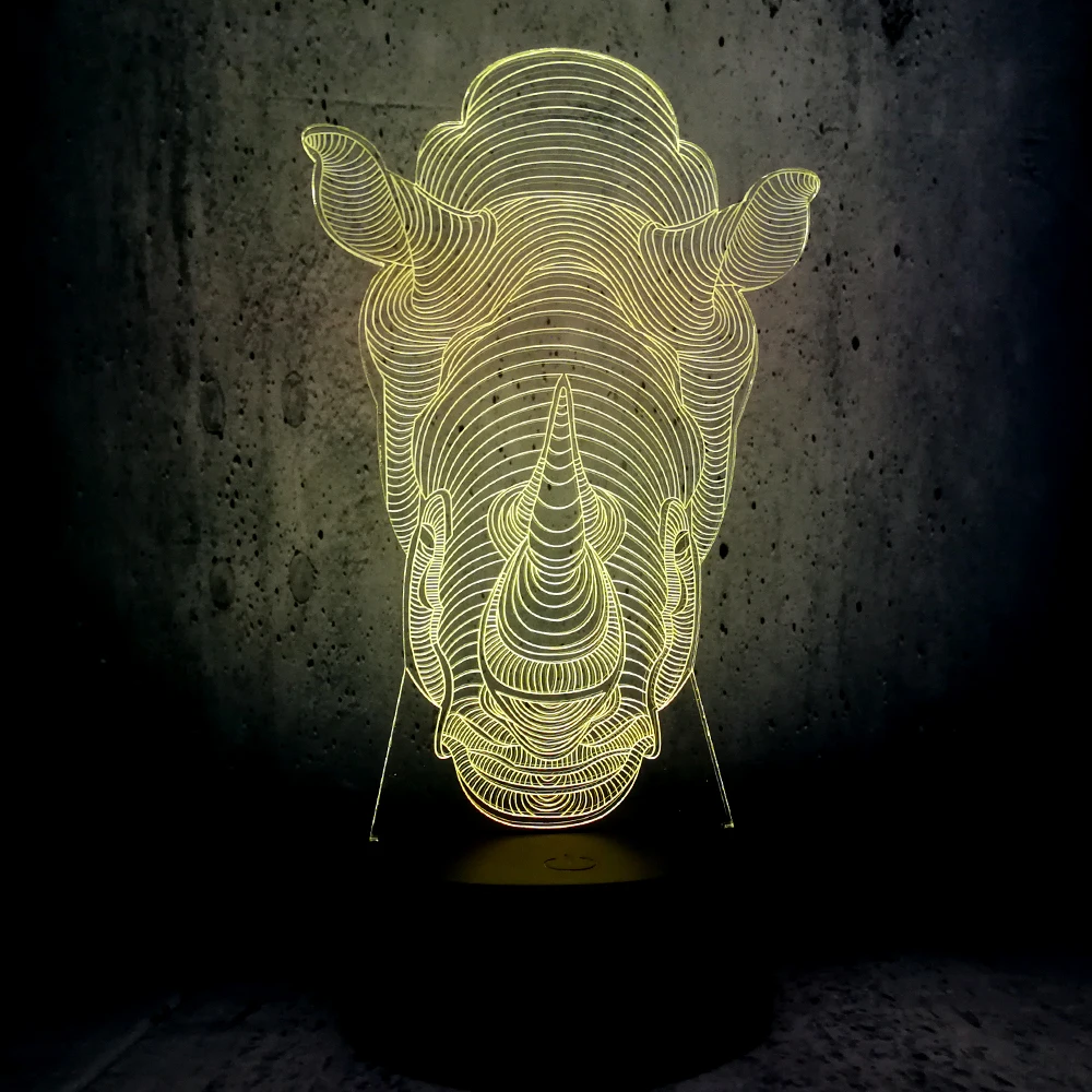Новые Infantil животные носороги голова 3D лампа детская визуальная Led настроение