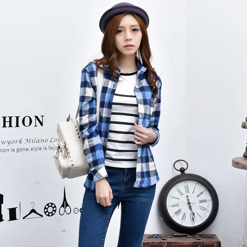 2017 Горячие Продажа Женщины Футболки топы новый 100% Хлопок Клетчатую Рубашку Моды