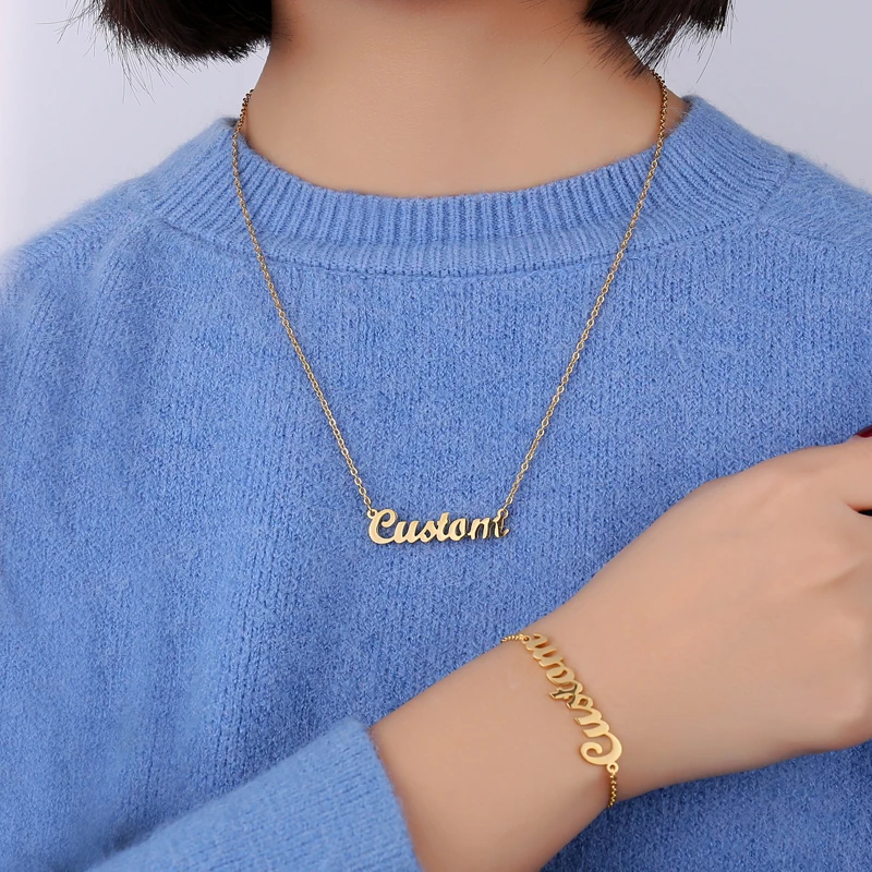 Romantic Gift Stainless Steel Custom Personalized Name Choker Gold Color Handwriting Pendant Customized Necklace Jewelry | Украшения и