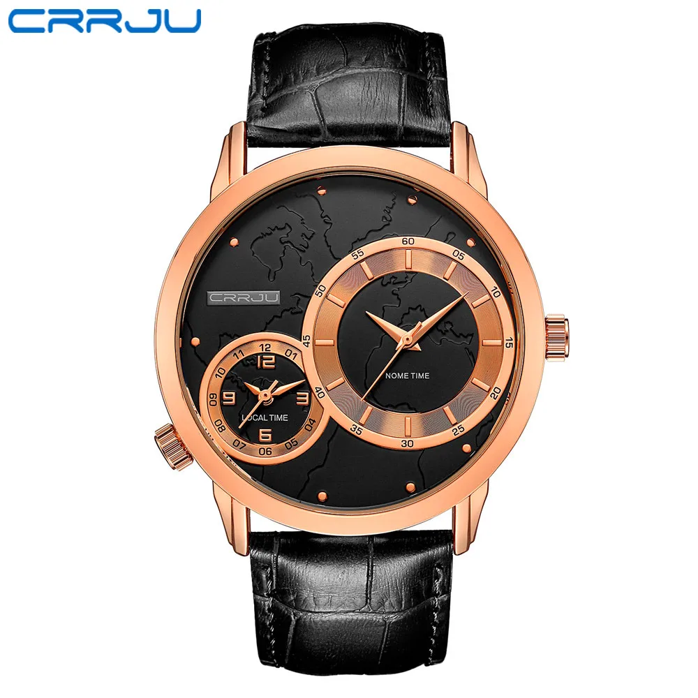 CRRJU мужские роскошные часы брендовые модные трендовые наручные часы повседневные из натуральной кожи Кварцевые спортивные часы деловые часы - Цвет: Розовый