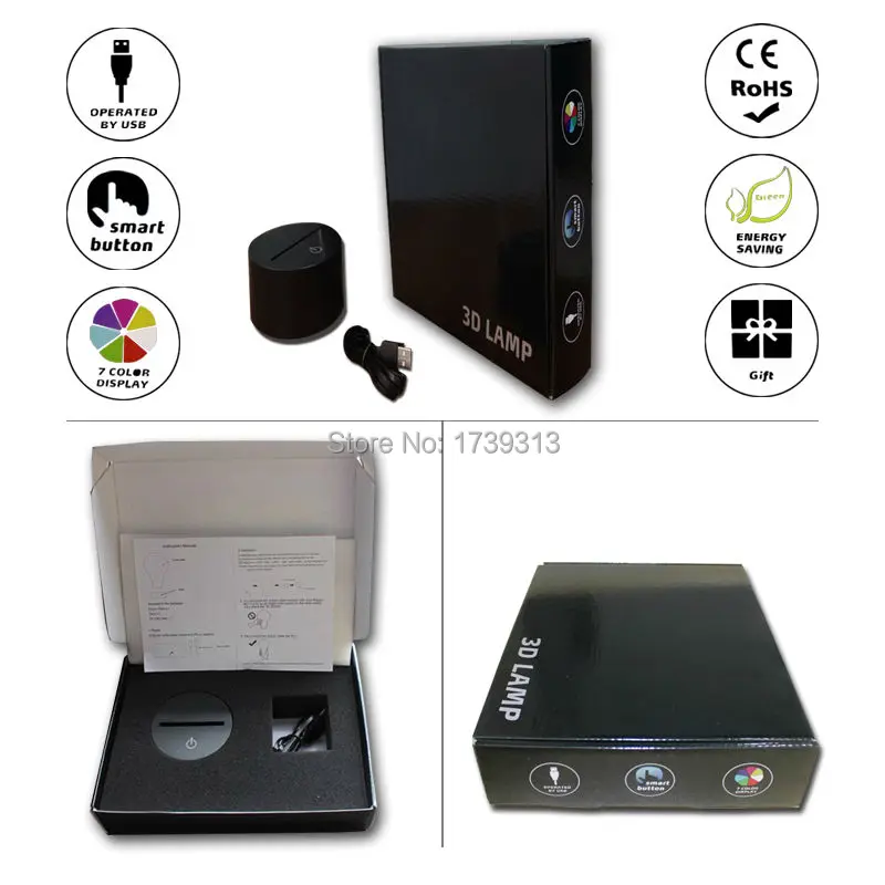 Уникальный 3D Аннотация LED иллюзия Лампа с красочными Изменение светодиодный USB