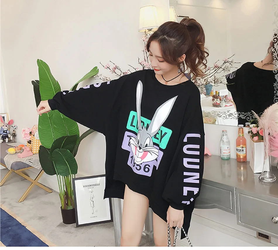 Фото Harajuku Bugs Bunny толстовки с капюшоном Женская толстовка кроличьим лицом буквенным Harajuku Bugs Bunny толстовки с капюшоном Женская толстовка кроличьим лицом буквенным