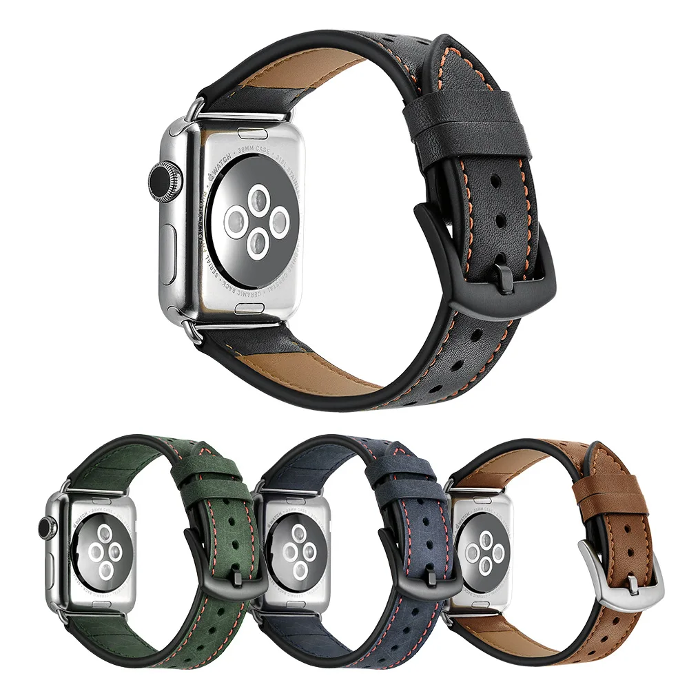 6 Colors Leather Replacement Watch Strap For Apple Watch Band 42mm 38mm 44mm 42mm Women Men Bracelet Band for iWatch 1 2 3 4 5