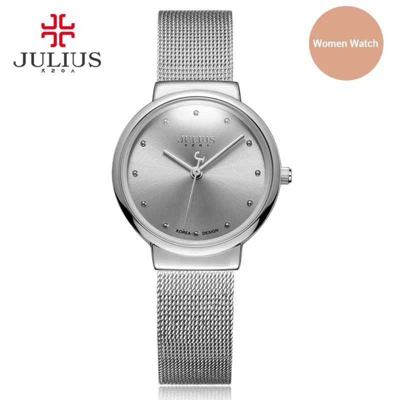JULIUS JA-426L женские ультра тонкие серебряные золотые коричневые Черные Сетчатые модные повседневные часы из нержавеющей стали женские водонепроницаемые наручные часы - Цвет: silver women