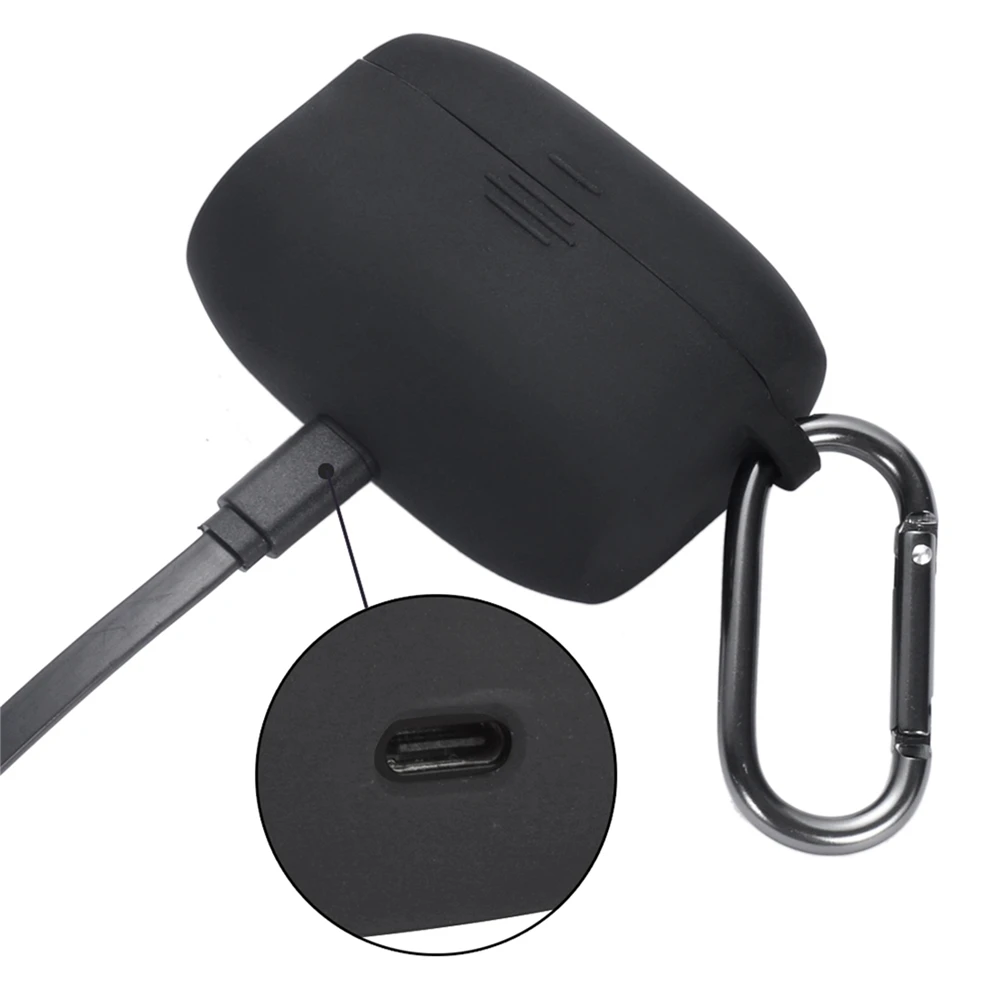 Silicone Protective Case for Jabra Elite 65t Wireless Sports Headset Charging Box Anti-shock Earphone Case Shell with Carabiner
