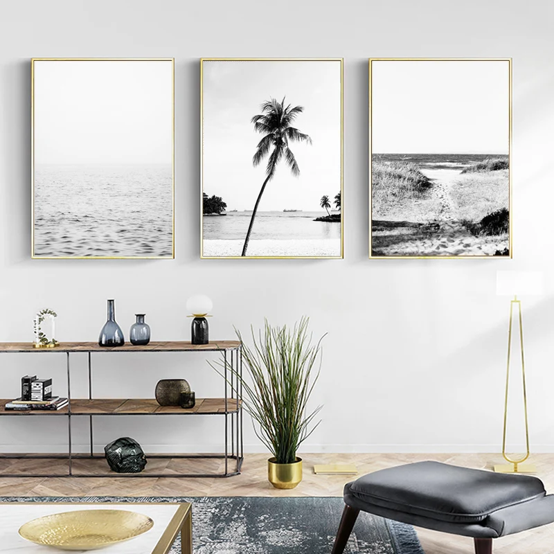 Скандинавский пейзаж холст постер Океанский пляж ладонь настенное искусство с