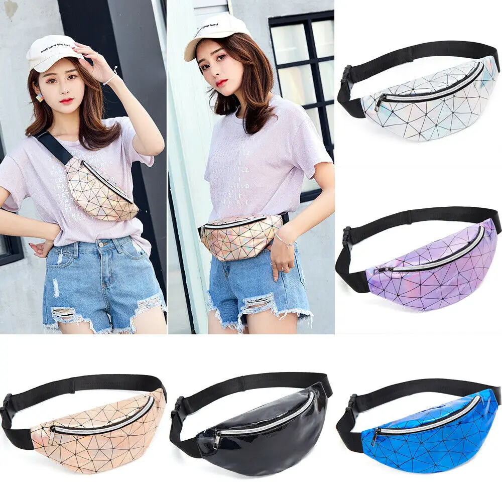 

Women's fashion Waist Packs personalized rock and roll color PU leather flashing lattice belt bag nerka fanny pack