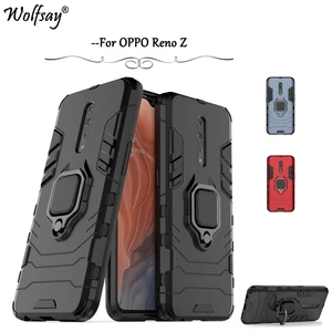 oppo reno z case luxury armor metal finger ring holder hard pc phone bumper for oppo reno z back cover for oppo reno z fundas free global shipping