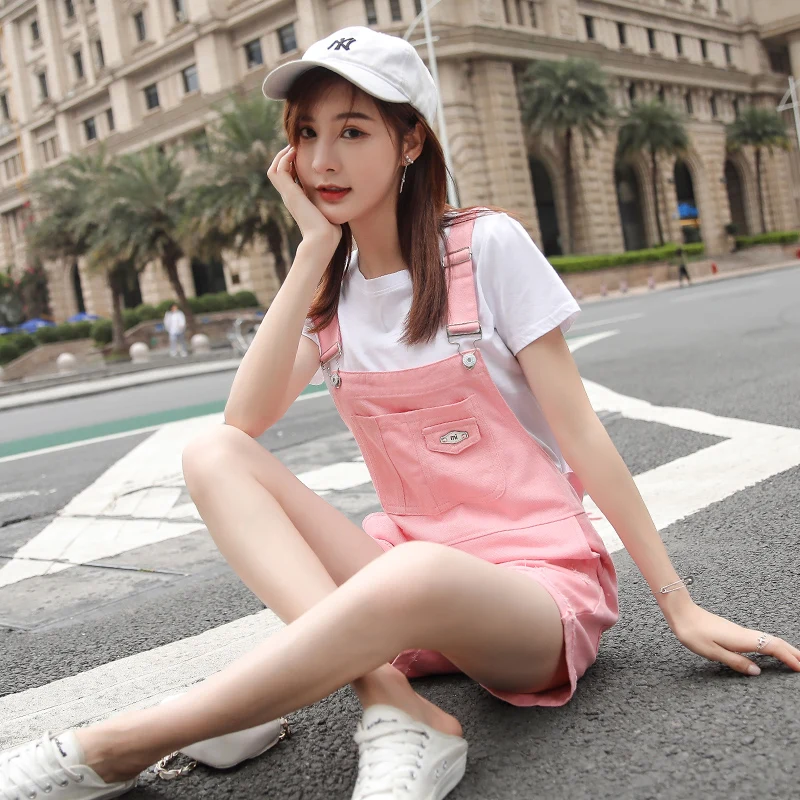 New Arrivals Women Clothes 2019 Solid Hole Denim Short Pants Female Loose Casual Plsysuits Pockets Button jumpsuits | Женская одежда