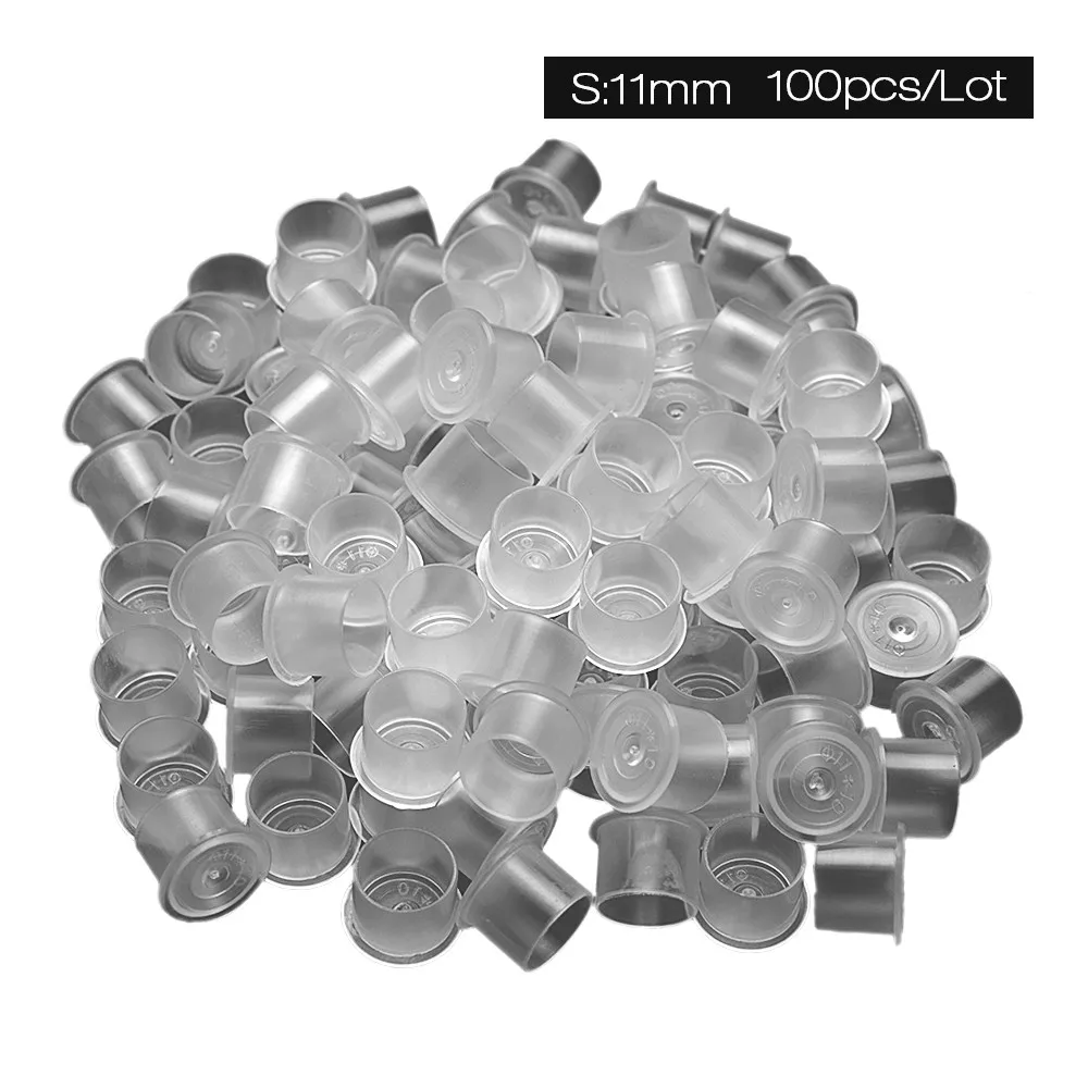 S 100Pcs Tattoo Ink Cups Plastic Microblading Tatuagem Acessorios Pigment Caps With Bottom S/M/L For Needle Tip Grip Power Supply - Цвет: S