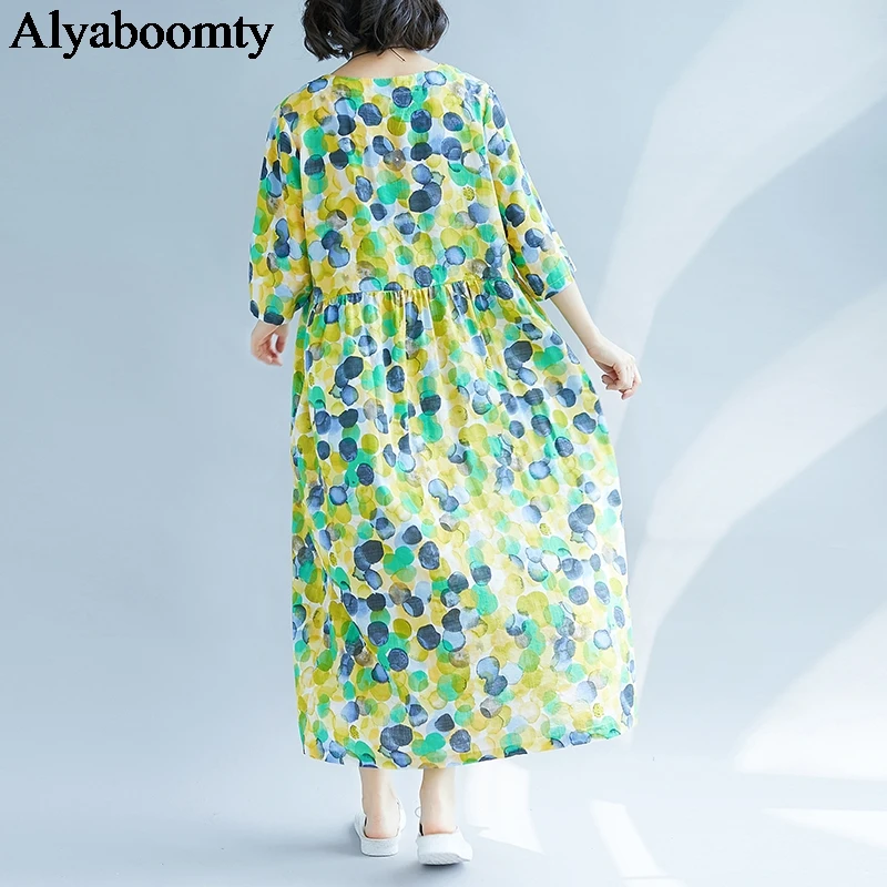 Летнее женское длинное платье большого размера в горошек винтажное Повседневное