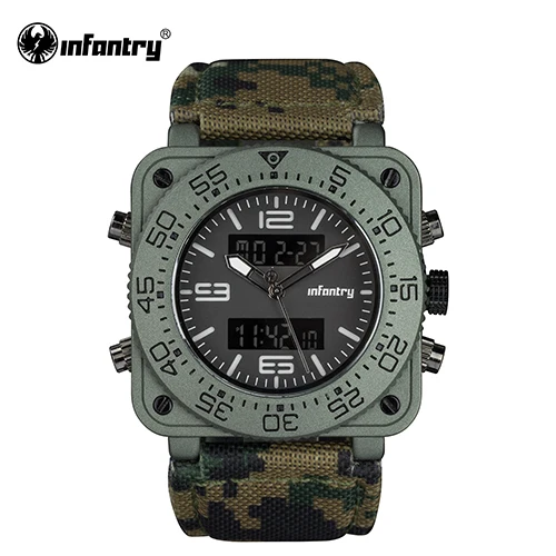 Camo Leather Мужские часы в Военном Стиле, светодиодный, цифровой, кварцевые, мужские часы, Топ бренд, Роскошные, квадратные, двойное время, армейские, большие, кожаные, Relogio Masculino - Цвет: Camo Leather