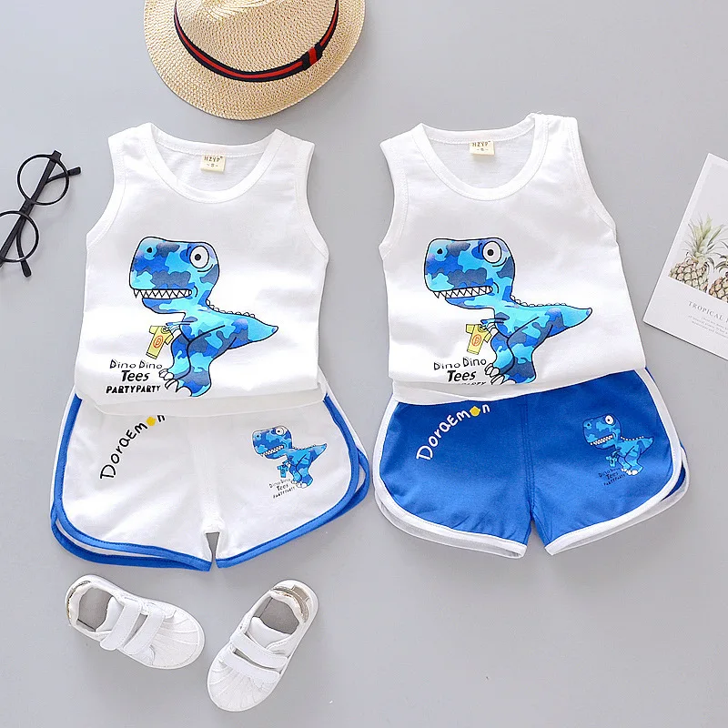 Комплект летней одежды для маленьких мальчиков футболка без рукавов с рисунком
