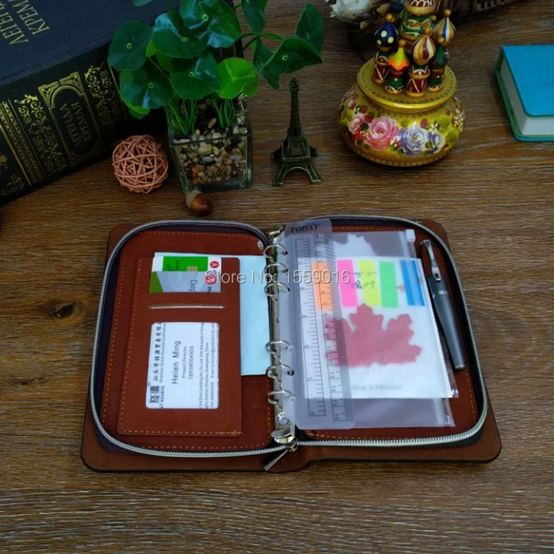 Планировщик А6 кошелек padfolio notebook золотая молния ежедневник прозрачная ручка сумка линейка цветные Стикеры