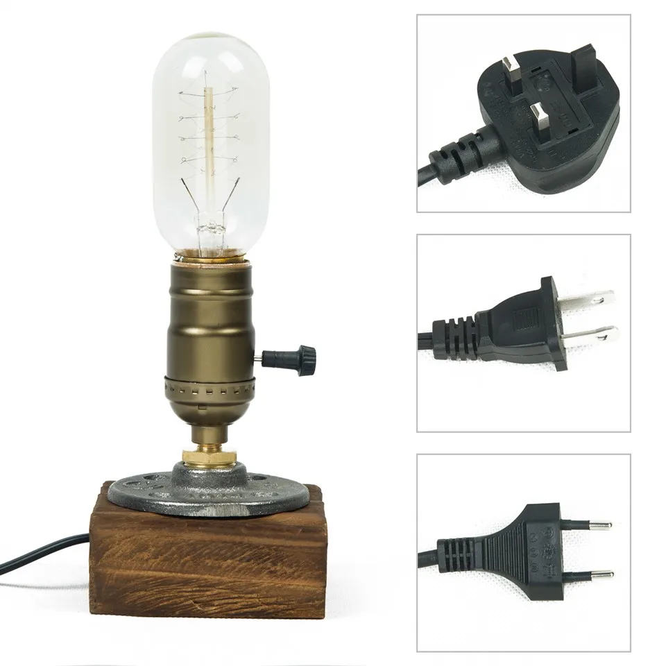 Диммер винтажный промышленный Декор Настольный светильник Edison лампа деревянная настольная лампа ретро домашний Декор Светильник ing античный ночной Светильник художественный дисплей