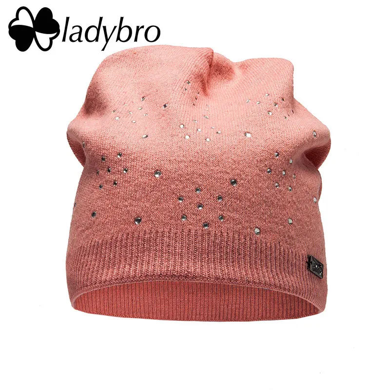 Ladybro Женская шерстяная шляпа Цветочные Стразы вязаная шапка, Сезон Осень-Зима Skullies Beanies cap предупреждающая Женская шапочка Femme теплая шапка женская - Цвет: 005