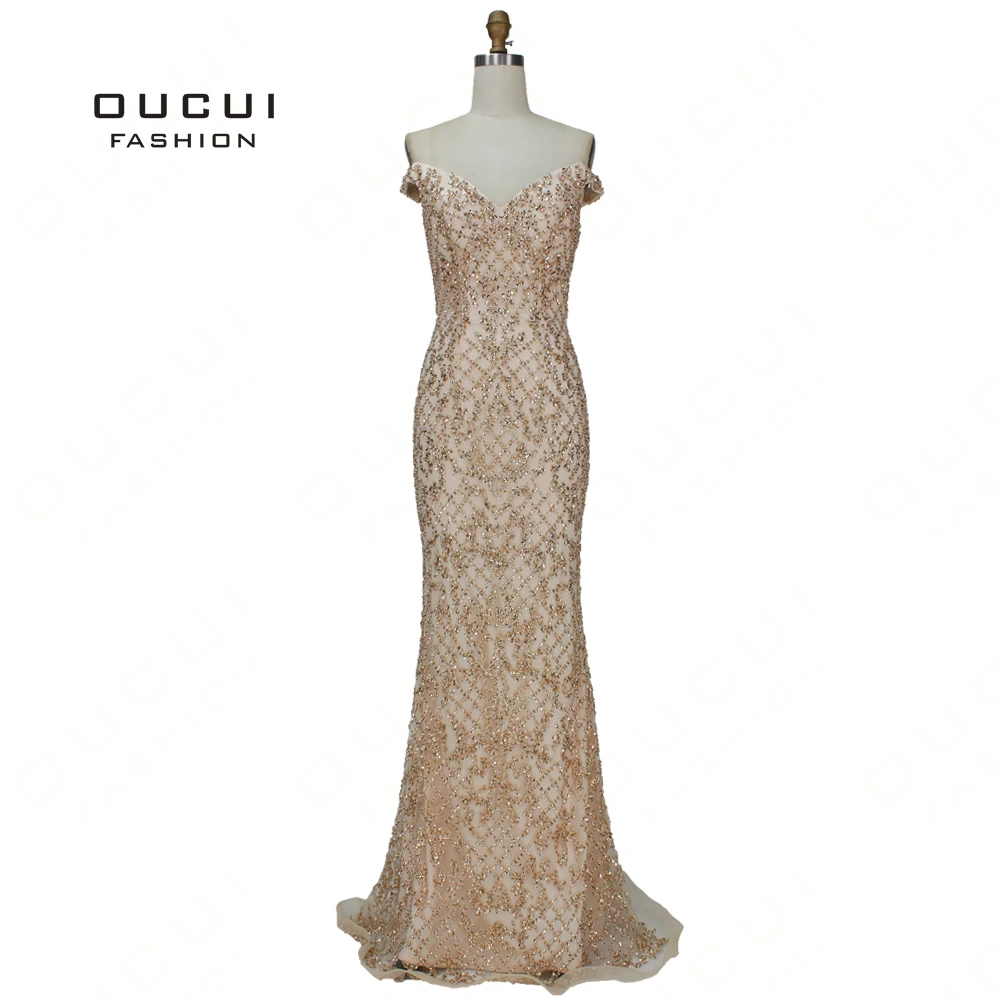 Женское вечернее платье с v образным вырезом и открытыми плечами OL103385 роскошное