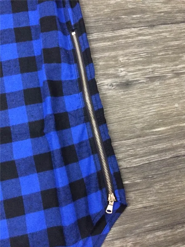 QoolXCWear удлиненная длинная высокая низкая боковая молния Унисекс Мужская Swag футболка хип хоп Мужская Уличная кромка в клетку синий красный