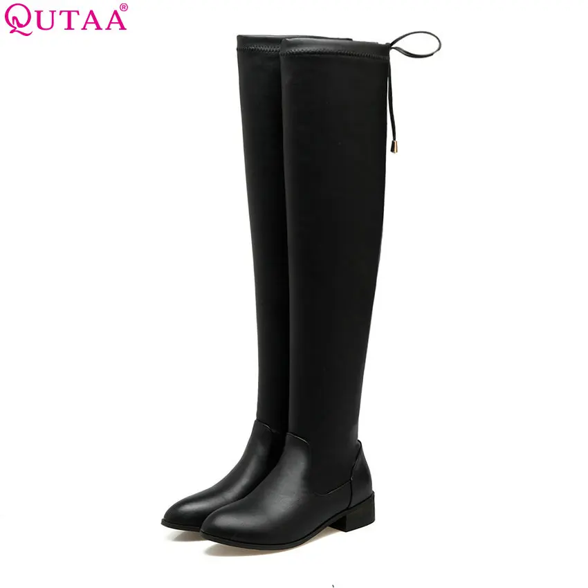 QUTAA/2017 г. Женские Сапоги выше колена модные Универсальные женские сапоги из флока