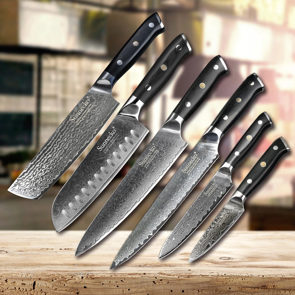 SUNNECKO Damascus Chef Utility Santoku Slicing Paring Cleaver Knife Japanese Kitchen Knives G10 Handle Sharp Meat Cutting | Дом и сад
