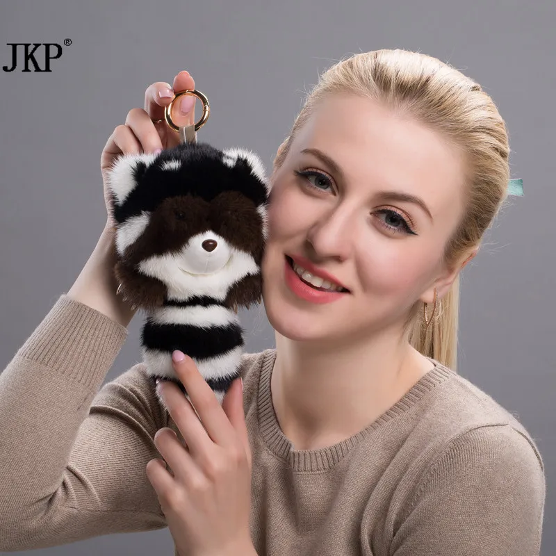 Пушистый норковый енот брелок для ключей мех кролика Рекс Дамская цепочка сумки