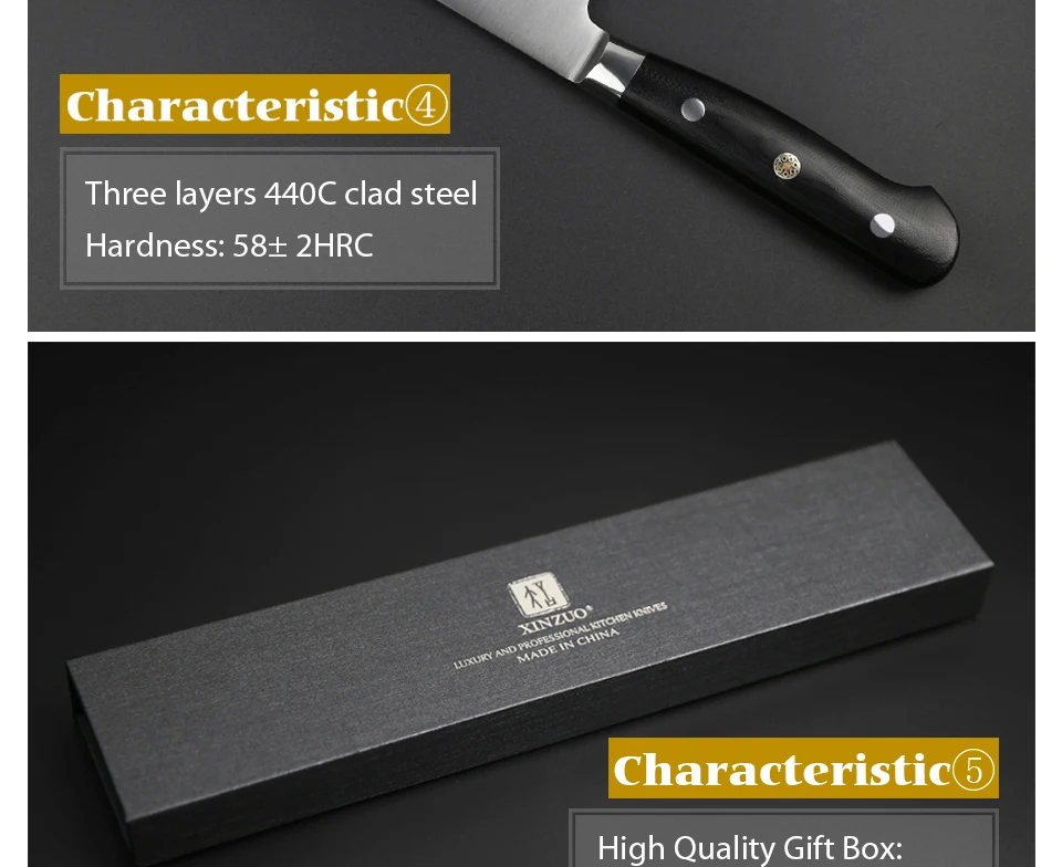 XINZUO 7 ''дюймовый нож Santoku 3 слоя 440C ядро Плакированные Стальные Кухонные ножи дело с мясом фрукты овощи с G10 Ручка
