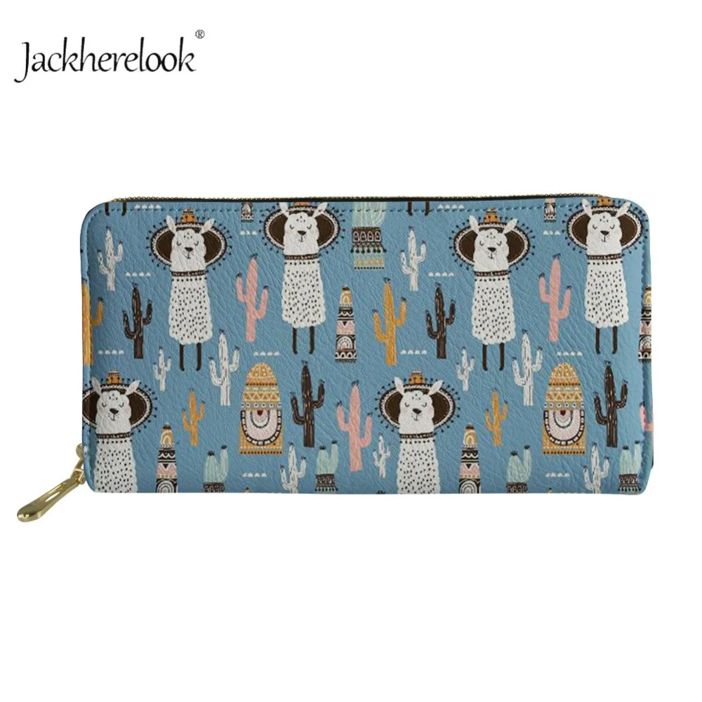 Женский кошелек Jackherelook из мягкой искусственной кожи с рисунком ламы и кактуса
