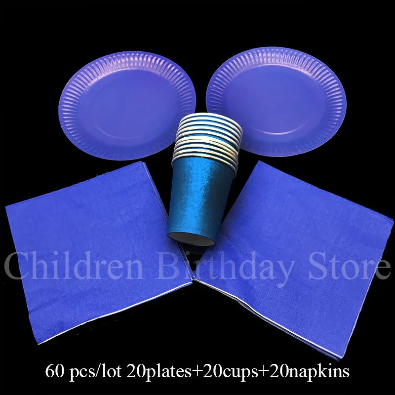 60 шт./лот однотонные одноразовые вечерние столовые наборы темно синий тема