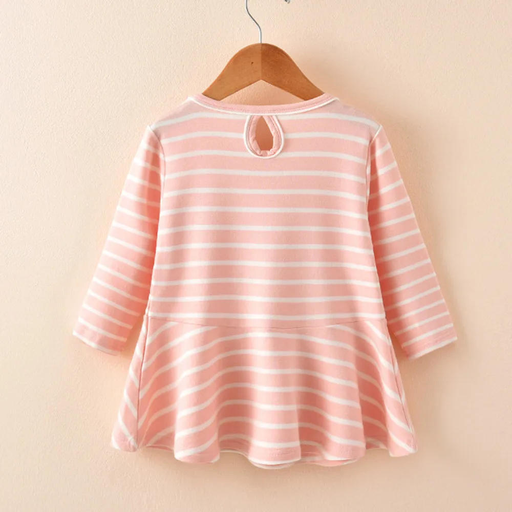 Toddler baby girls dress Long Sleeve Cartoon Striped Rabbit Bow Party Princess Dress clothes dropshipping | Детская одежда и обувь