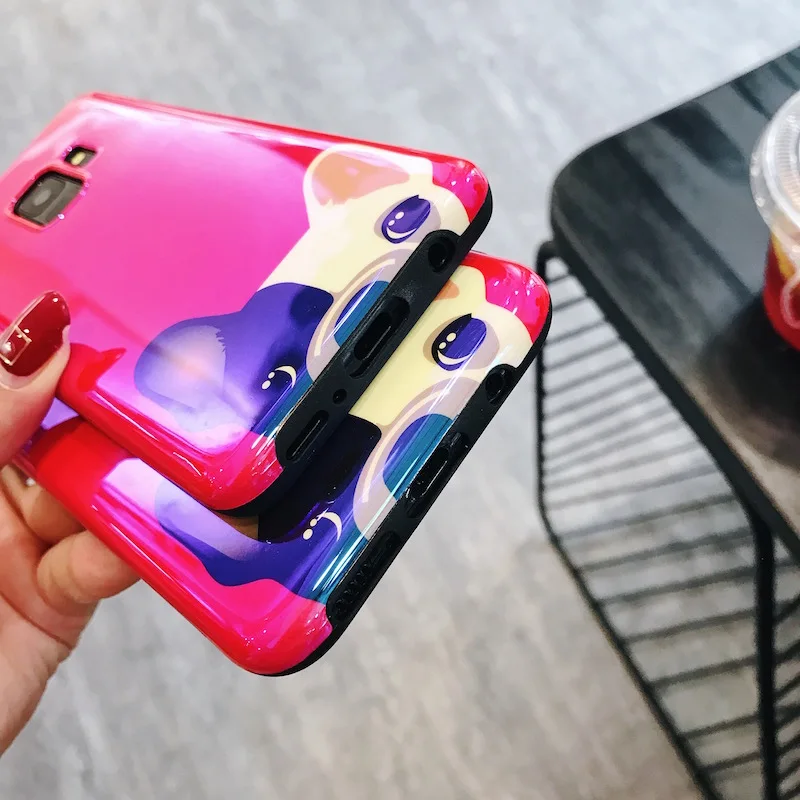 YHBBCASES Blu-ray Pet Dog Phone Case For Samsung Note 8 9 Cases Cartoon Bulldog Red Soft Cover Galaxy S8 S9 Plus |