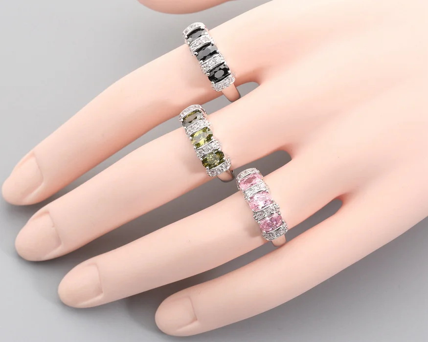 Женское кольцо элегантные полудрагоценные камни 4*6 мм цвет серебристый Q1530 |