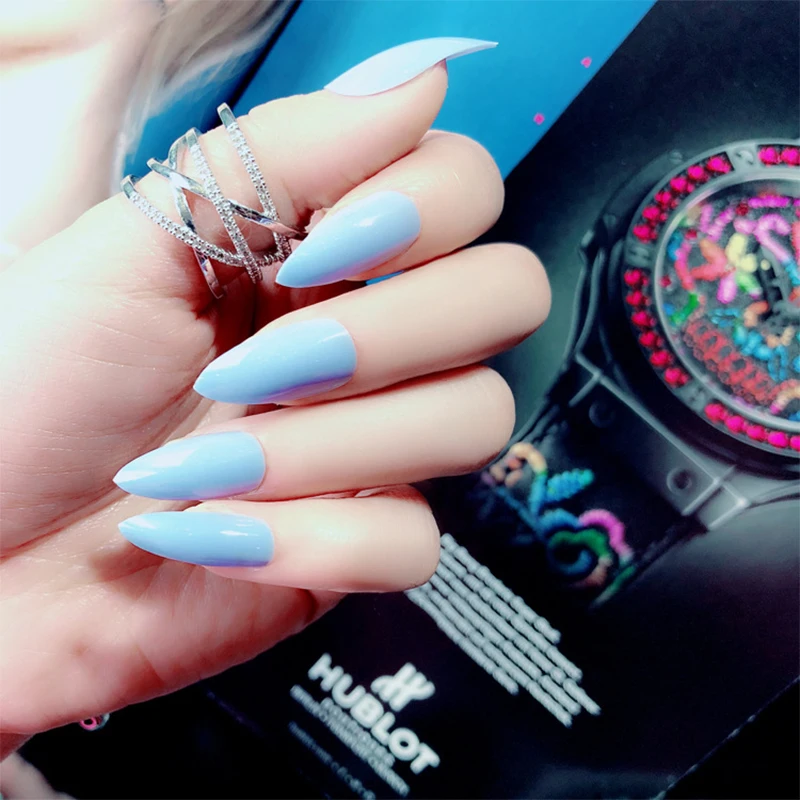 24pcs/Set Long Stiletto False Nails Red Blue Pink Pre-Designed Handmade Full Press On Artificial Nail Tool with Glue | Красота и