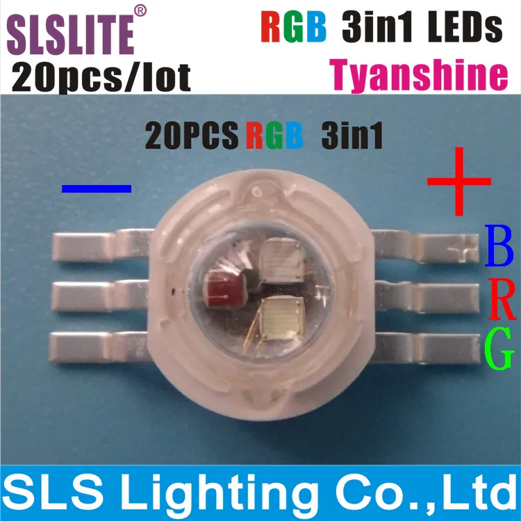 Светодиодные лампы высокой мощности 20 шт./лот светодиодный чип RGB 3 цвета в 1