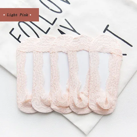 Light pink Socks 5 пар/партия, Нескользящие невидимые носки г. Летние Стильные Новые тонкие кружевные носки с цветочным рисунком, тапочки для женщин, девочек, женские носки с низкой лодыжкой - Цвет: Light pink Socks