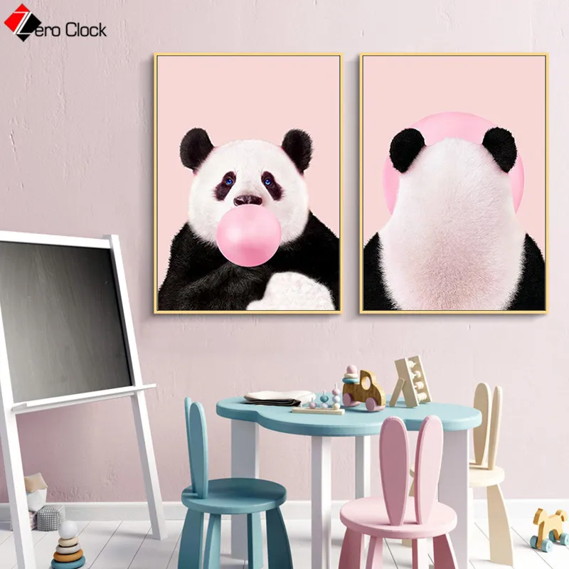 Милый плакат панды жевательная резинка животные принт холст живопись румяна