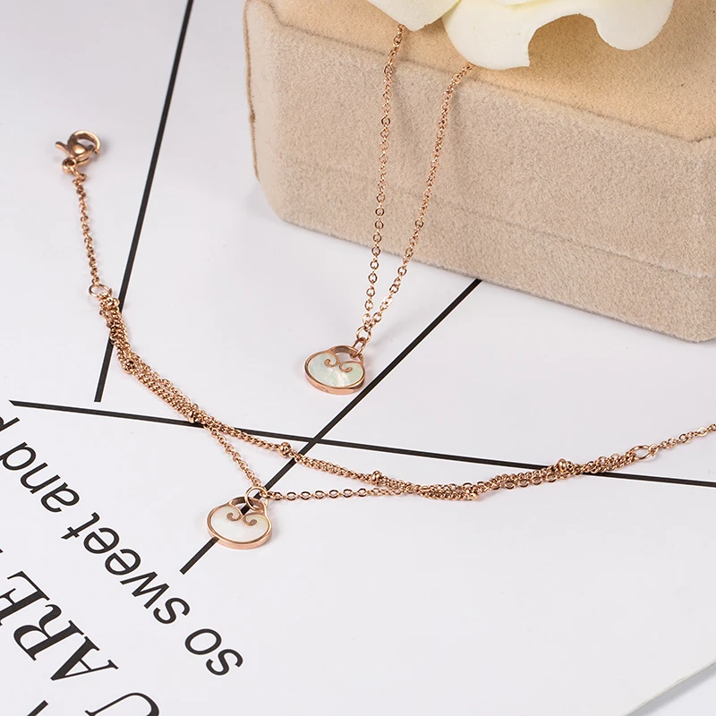 Chinese Peace Lock Bracelet Titanium Steel Material Inlaid Natural Shells Rose Gold Color TrendyFashion Women Jewelry | Украшения и