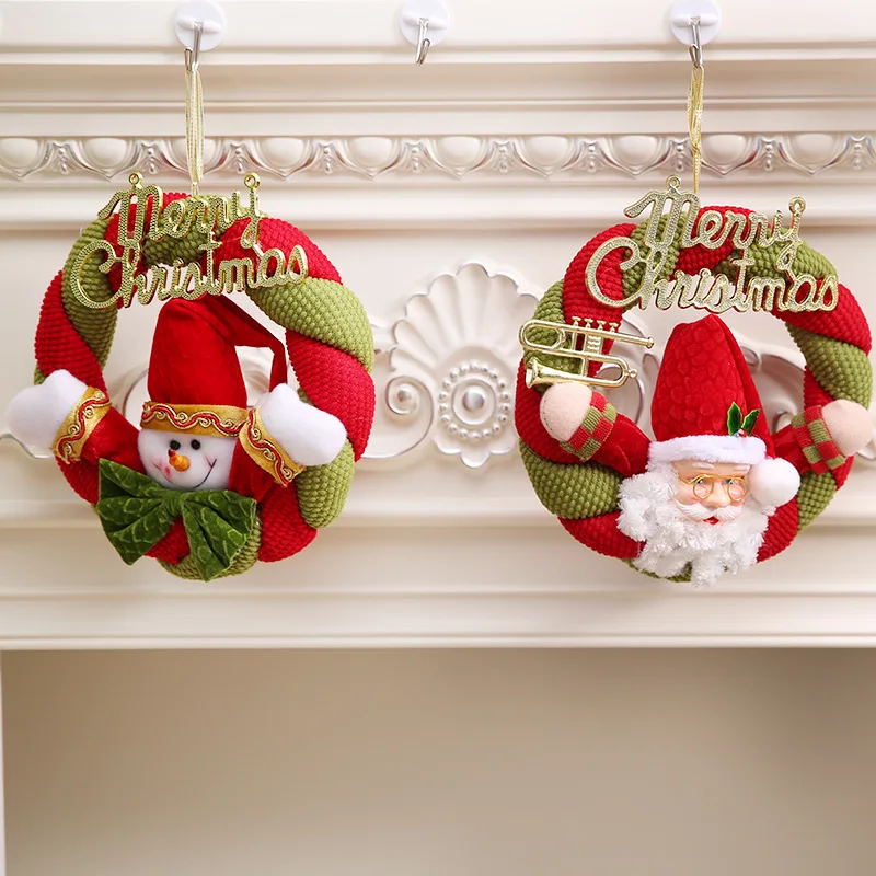 1pc Christmas Ornament Wreaths Plush knitting Santa Clause Snowman Window Door Hanging Garland Xmas pendant Home Decor | Дом и сад